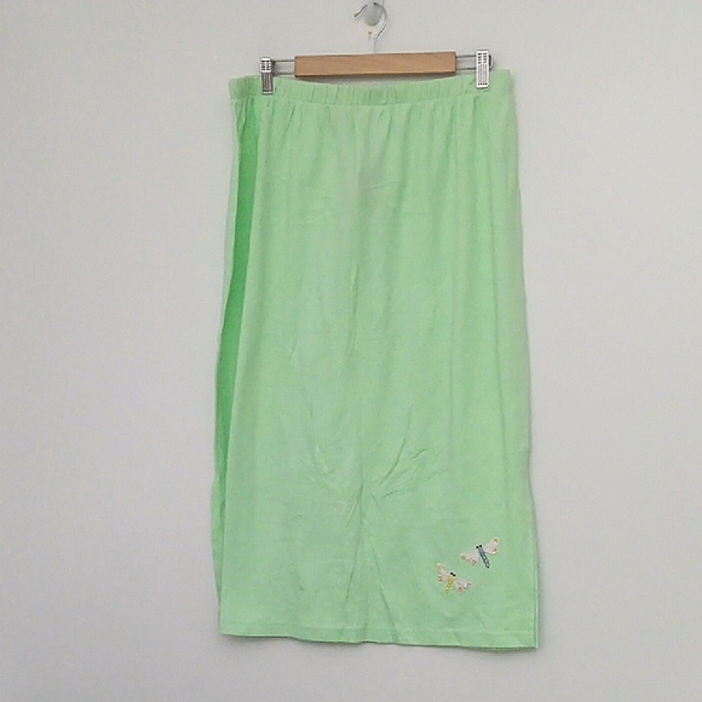 Storybook Knits Light Green Cotton Skirt Women's Size 1X* Embroidered Dragonfly
